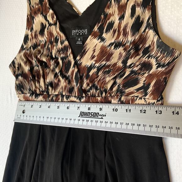 En Focus Studio Women Dress 6 Black Animal Print Fit & Flare Tie Belted - Picture 6 of 9